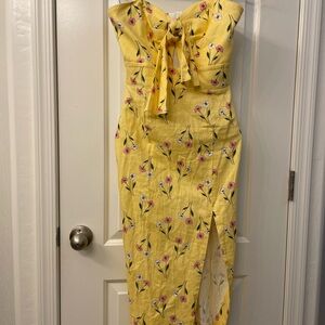 Finders Keepers Yellow Floral Strapless Dress